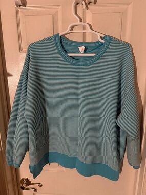 Lane Bryant Livi 22/24 Light Blue Striped Crewneck Sweater